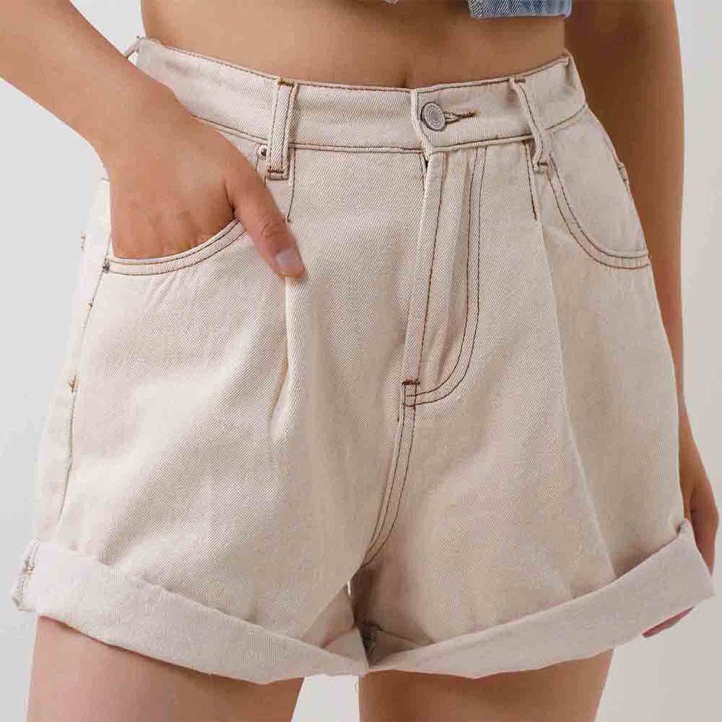Women's Wide Leg Denim Shorts - Half Elastic Waist Casual Summer Shorts Cherie Code