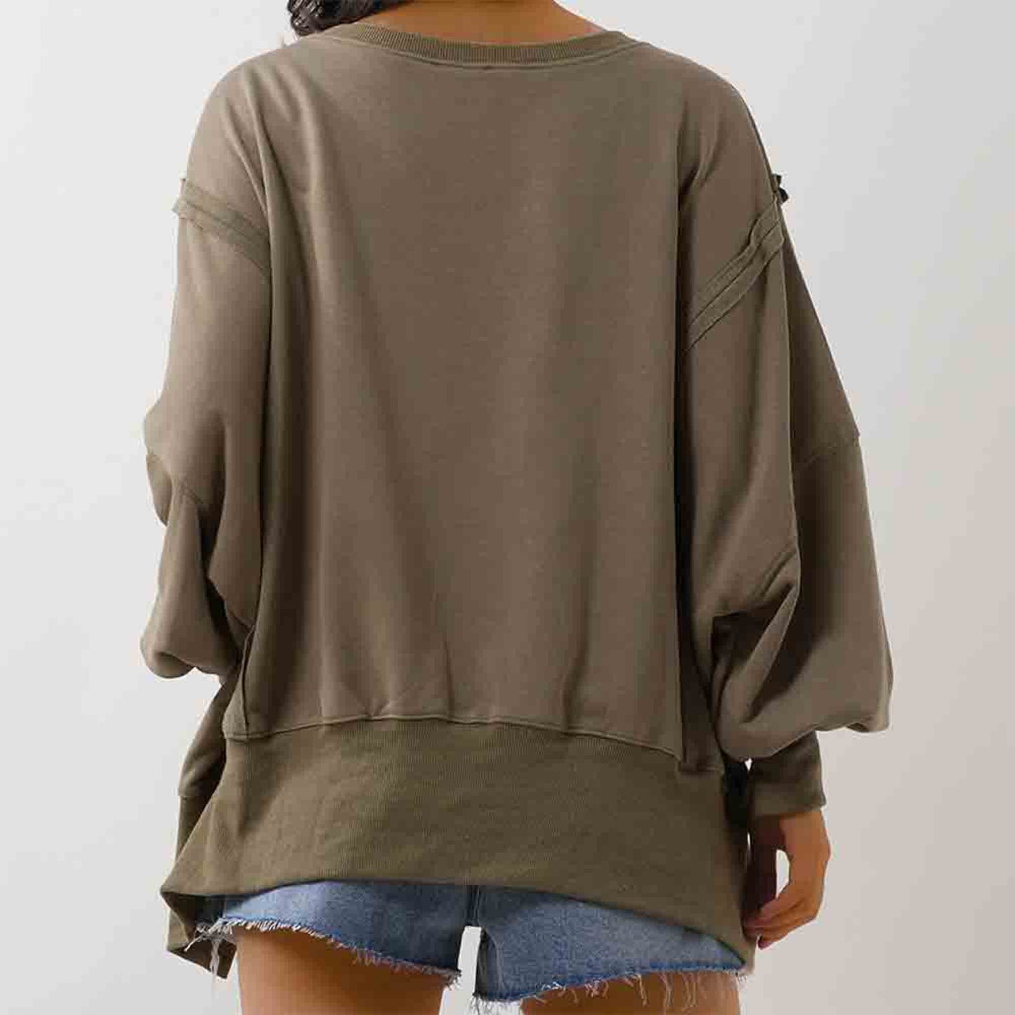 Women's Slouchy Crewneck Sweatshirt - Stretch Polyester Blend with Side Slit Details Cherie Code