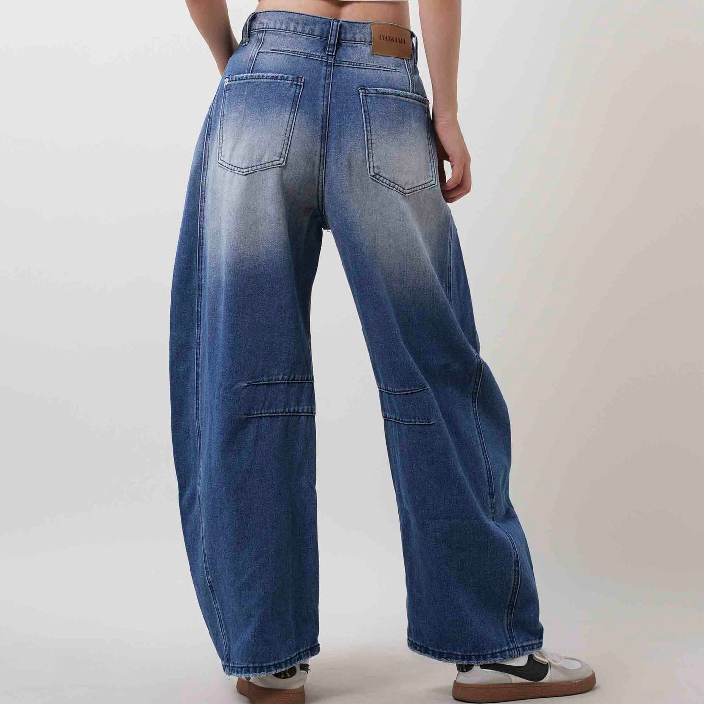Women's Barrel Leg Baggy Jeans – High Rise Vintage Wash Slouchy Fit Denim by Cherie Code
