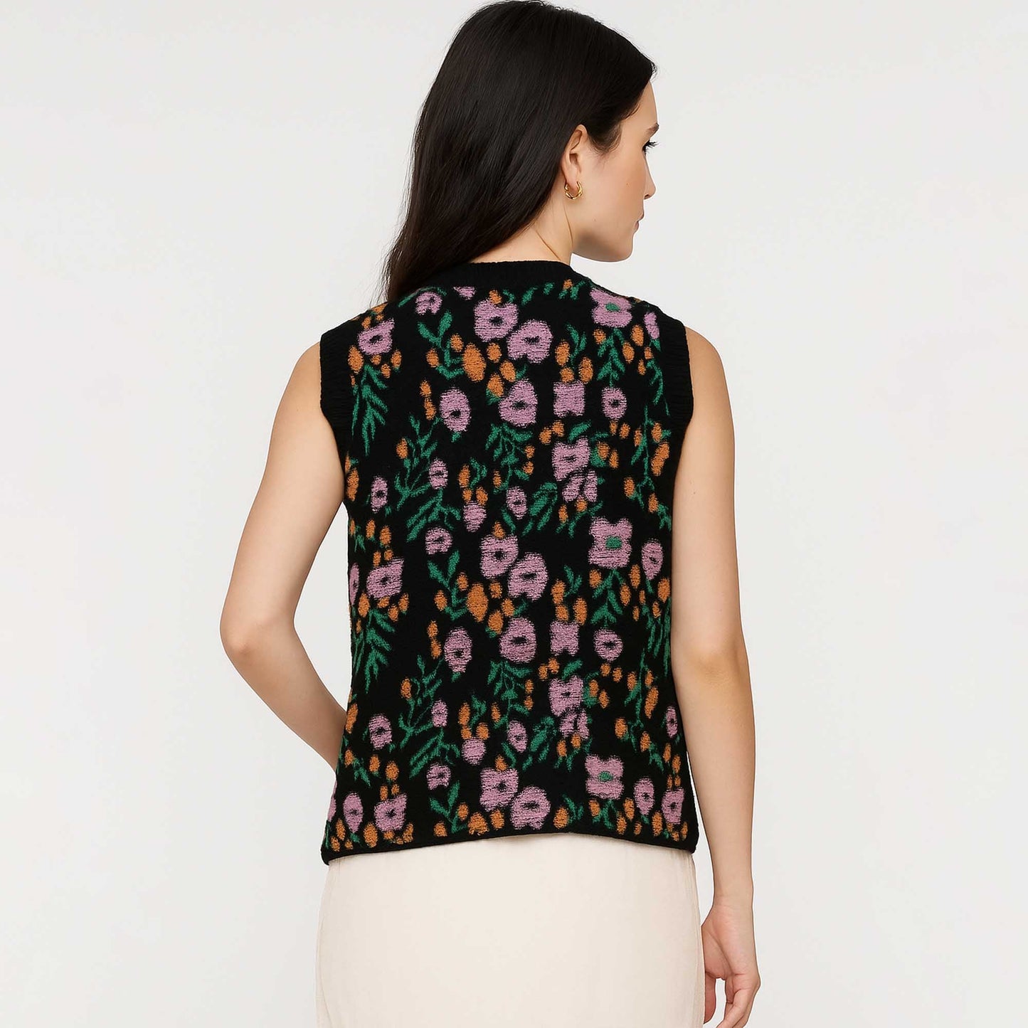 Woman Floral Knit Sleeveless Vest – 40% Acrylic Blend, Casual Fit Cherie Code