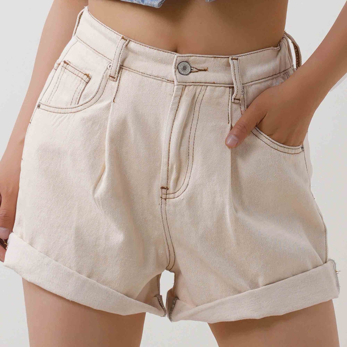 Women's Wide Leg Denim Shorts - Half Elastic Waist Casual Summer Shorts Cherie Code