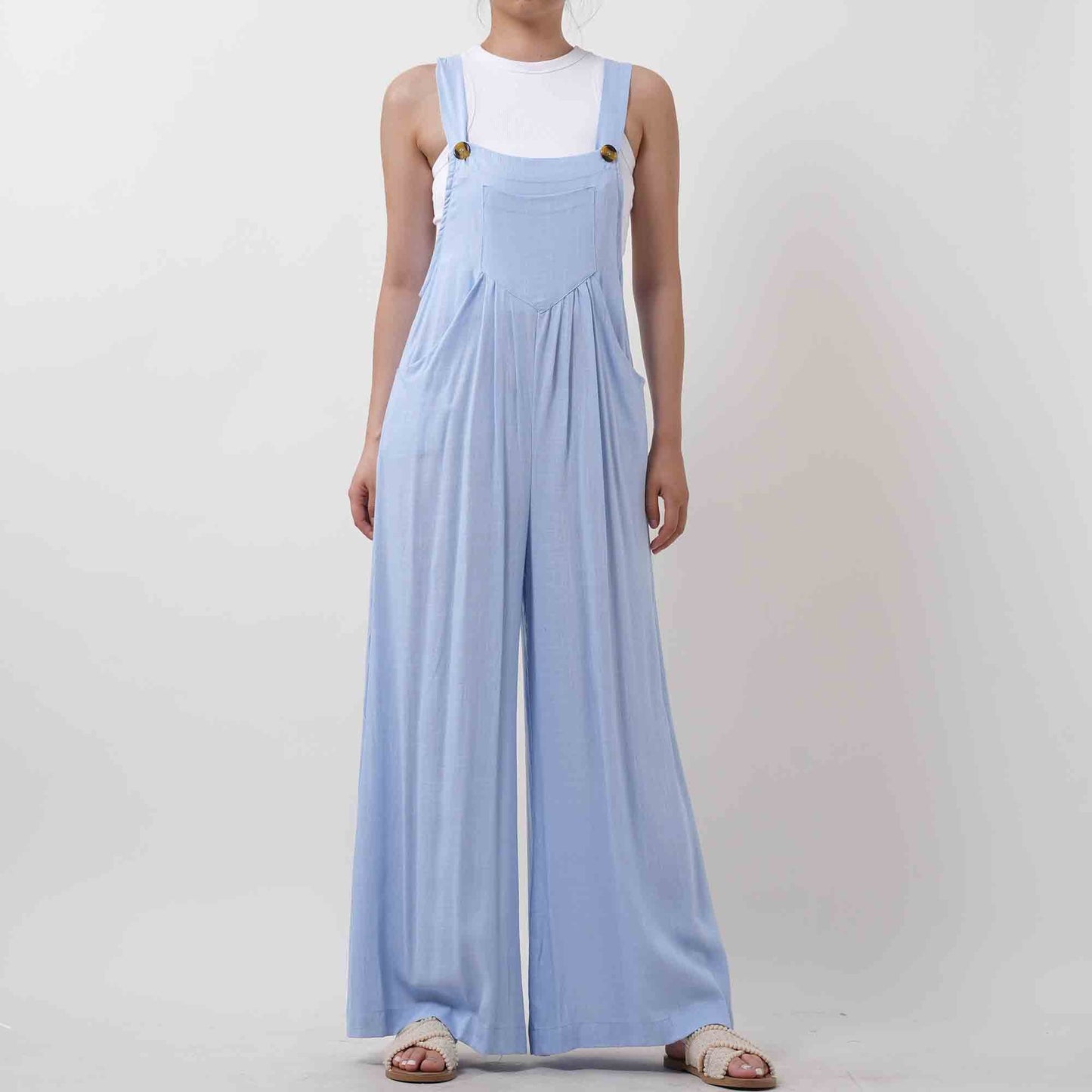 Women's Wide Leg Overall- Breathable Viscose/Linen Blend with Adjustable Straps Cherie Code