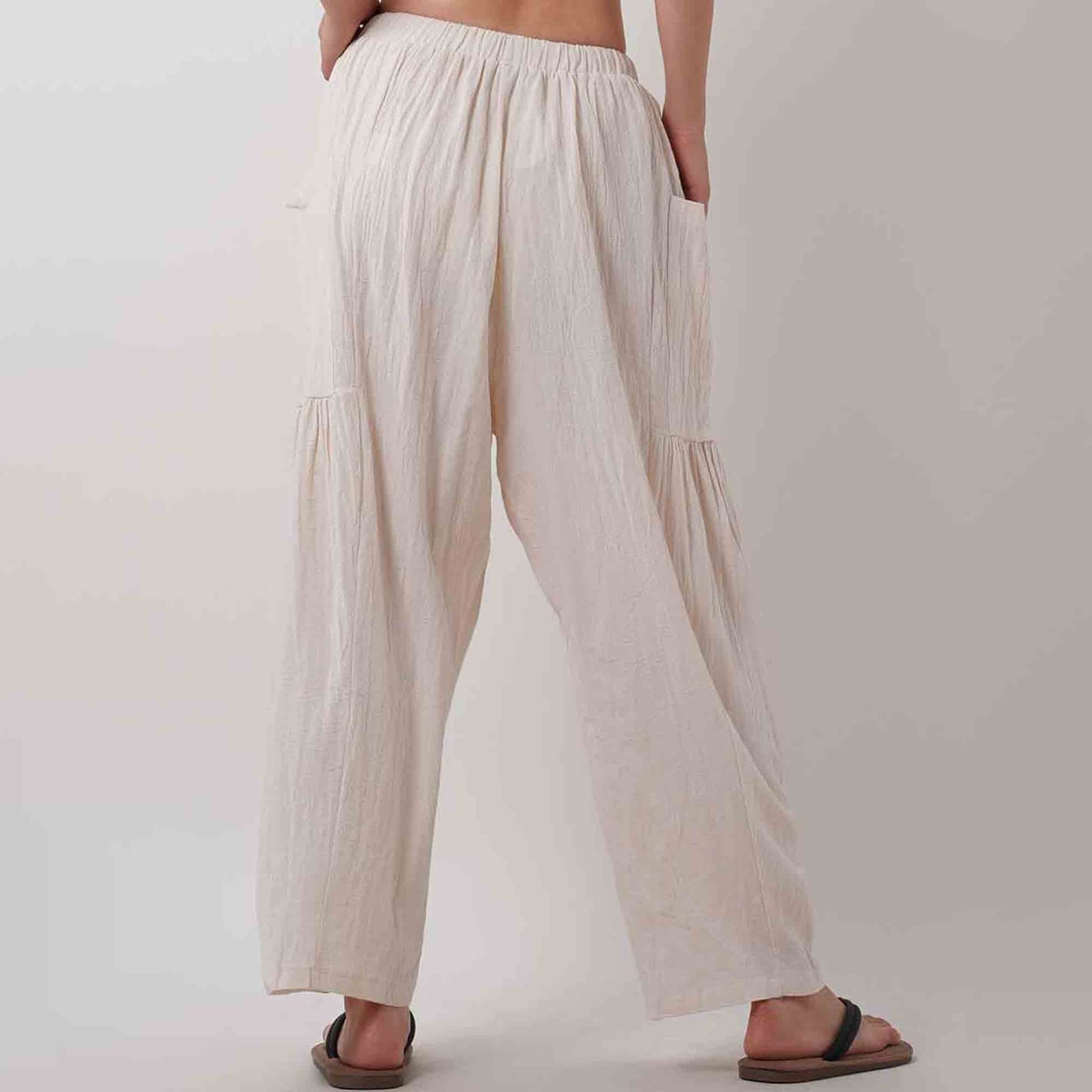 Women's Cotton Drawstring Pants - Relaxed Fit with Elastic Waist & Functional Pocket