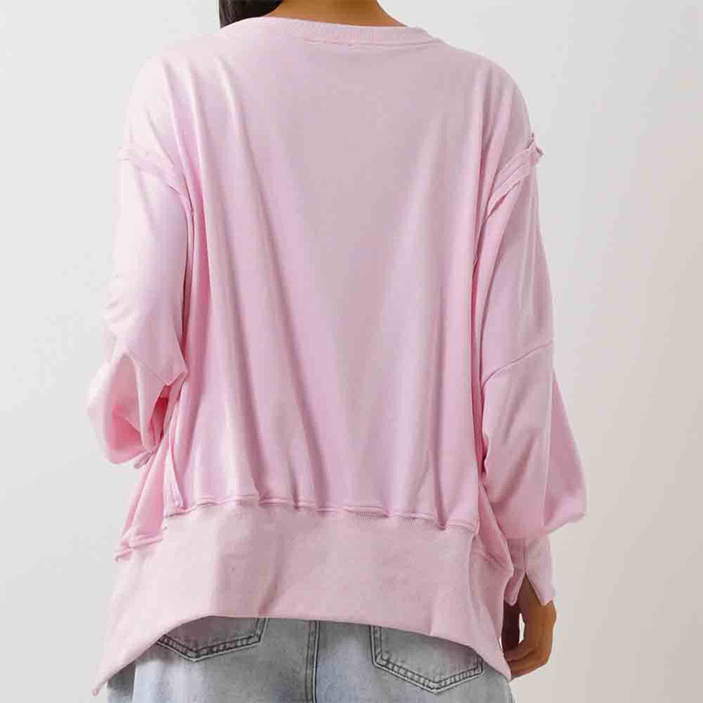 Women's Slouchy Crewneck Sweatshirt - Stretch Polyester Blend with Side Slit Details Cherie Code