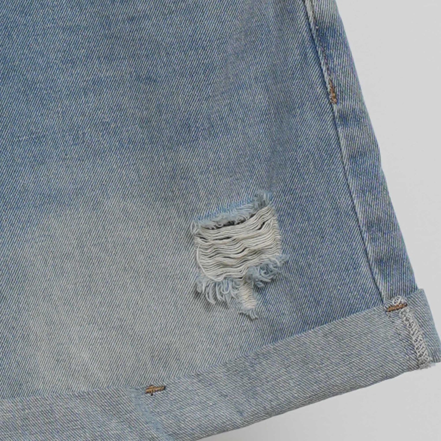 Women's Slim Fit Distressed Denim Shorts - Rolled Hem with Classic 5-Pocket Cherie Code