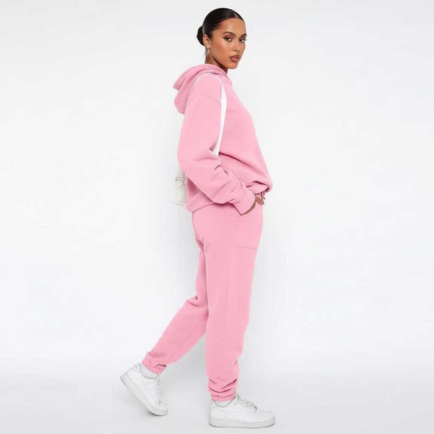 Cherie Code Women's Black Hoodie Lounge Set with Velvet Lining – Long Sleeve Top and Jogger Pants – Casual Fit