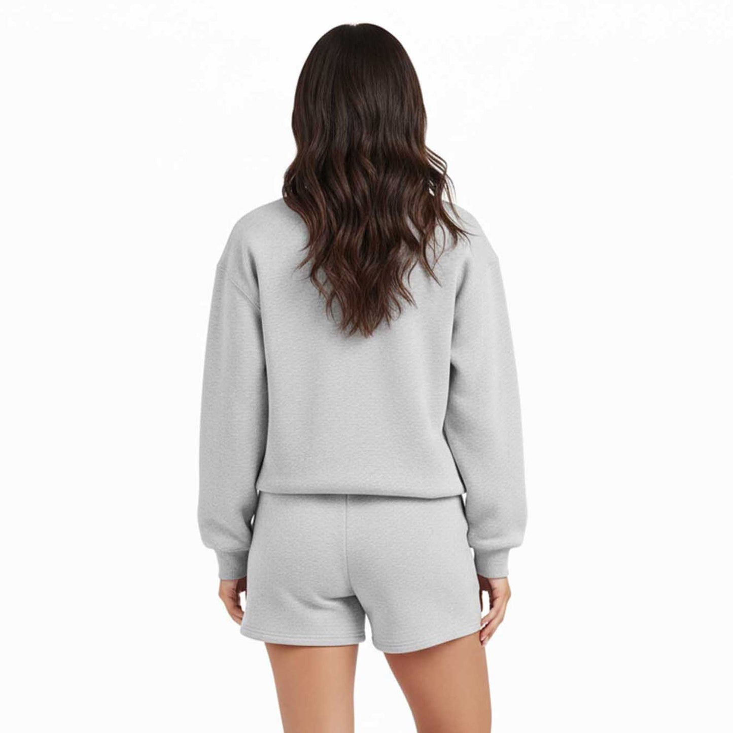 Cherie Code Women's Green Long Sleeve Cotton Sweatshirt and Shorts Set – Casual Fit with Elastic Waist and Pockets