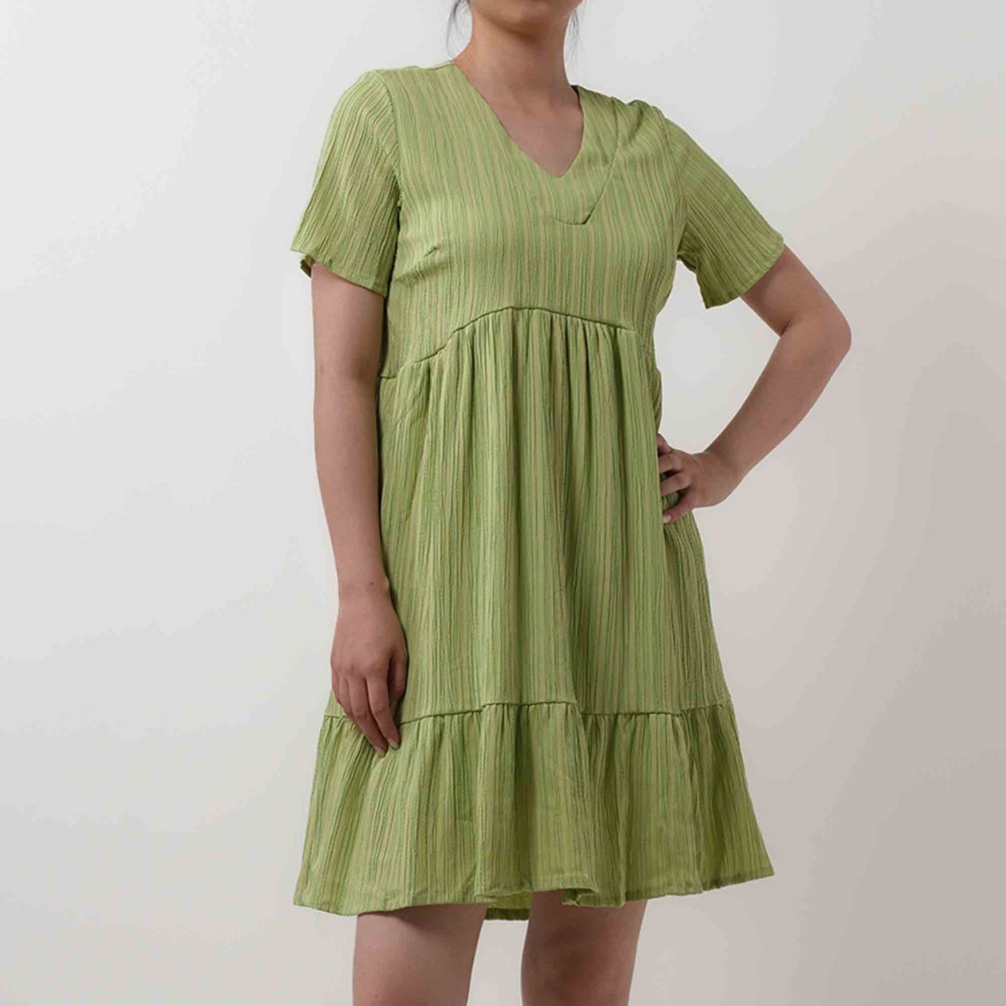 Women's V-Neck Mini Dress - Stretch Viscose Blend with Lining & Short Sleeves Cherie Code