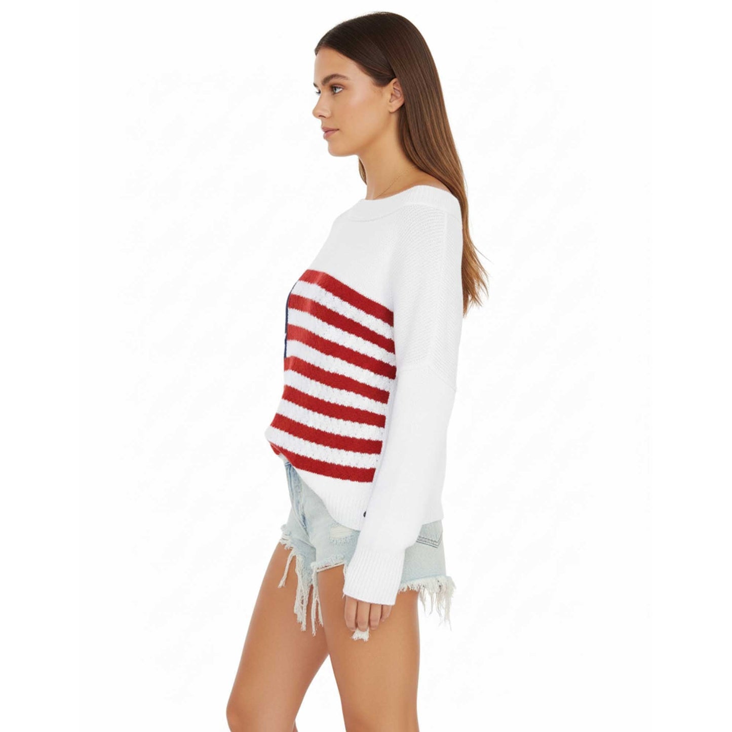 Woman Multicolor Flag Pattern Sweater – Long Sleeve, Round Neck Pullover Cherie Code