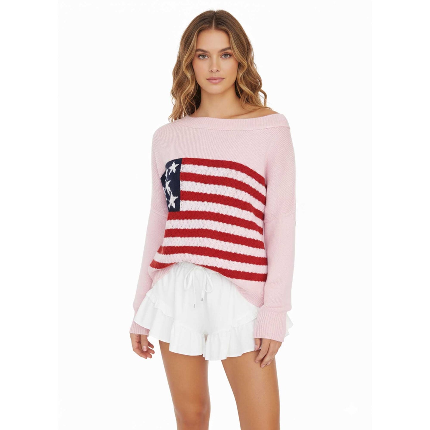 Woman Multicolor Flag Pattern Sweater – Long Sleeve, Round Neck Pullover Cherie Code