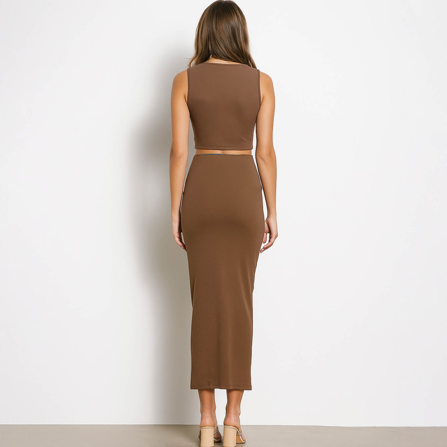 Woman Stretch Viscose Slim Fit Skirt Set - Sleeveless Crop Top 2PCS Outfit Cherie Code