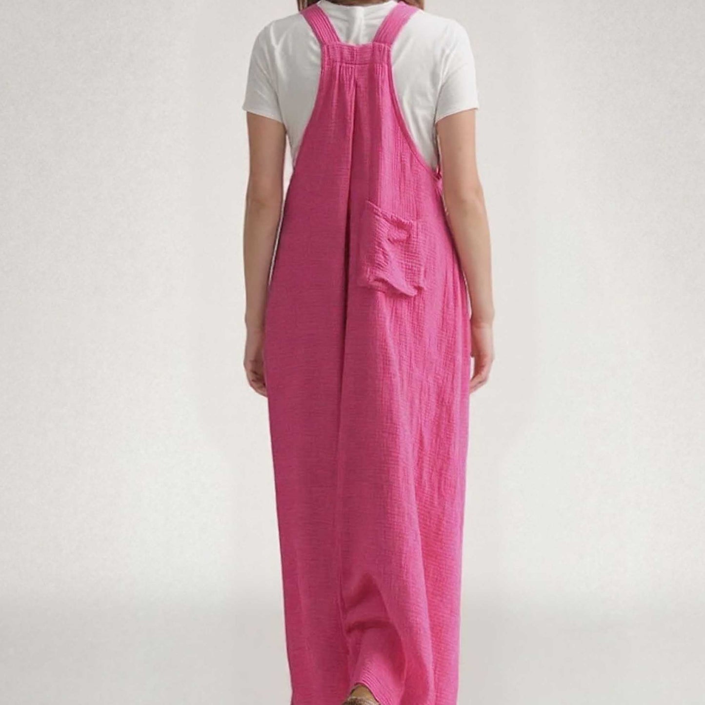 Woman Solid Color Wide-Leg Jumpsuit with Adjustable Straps and Pockets – Cherie Code