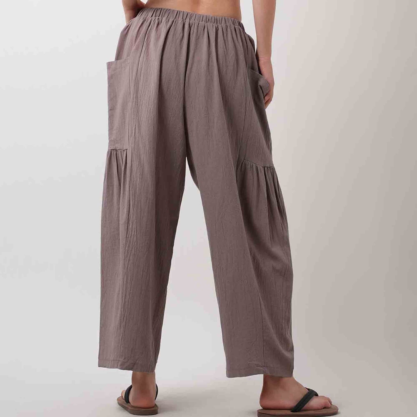Women's Cotton Drawstring Pants - Relaxed Fit with Elastic Waist & Functional Pocket