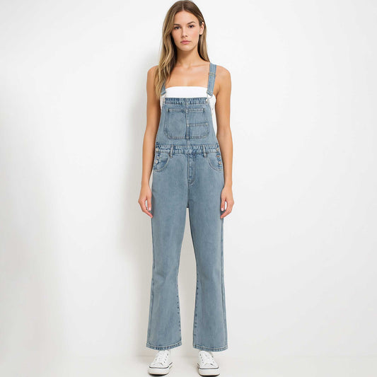 Women's Classic Denim Overalls – Relaxed Fit with Wide Legs & Functional Pockets Casual Workwear for Everyday Style Cherie Code
