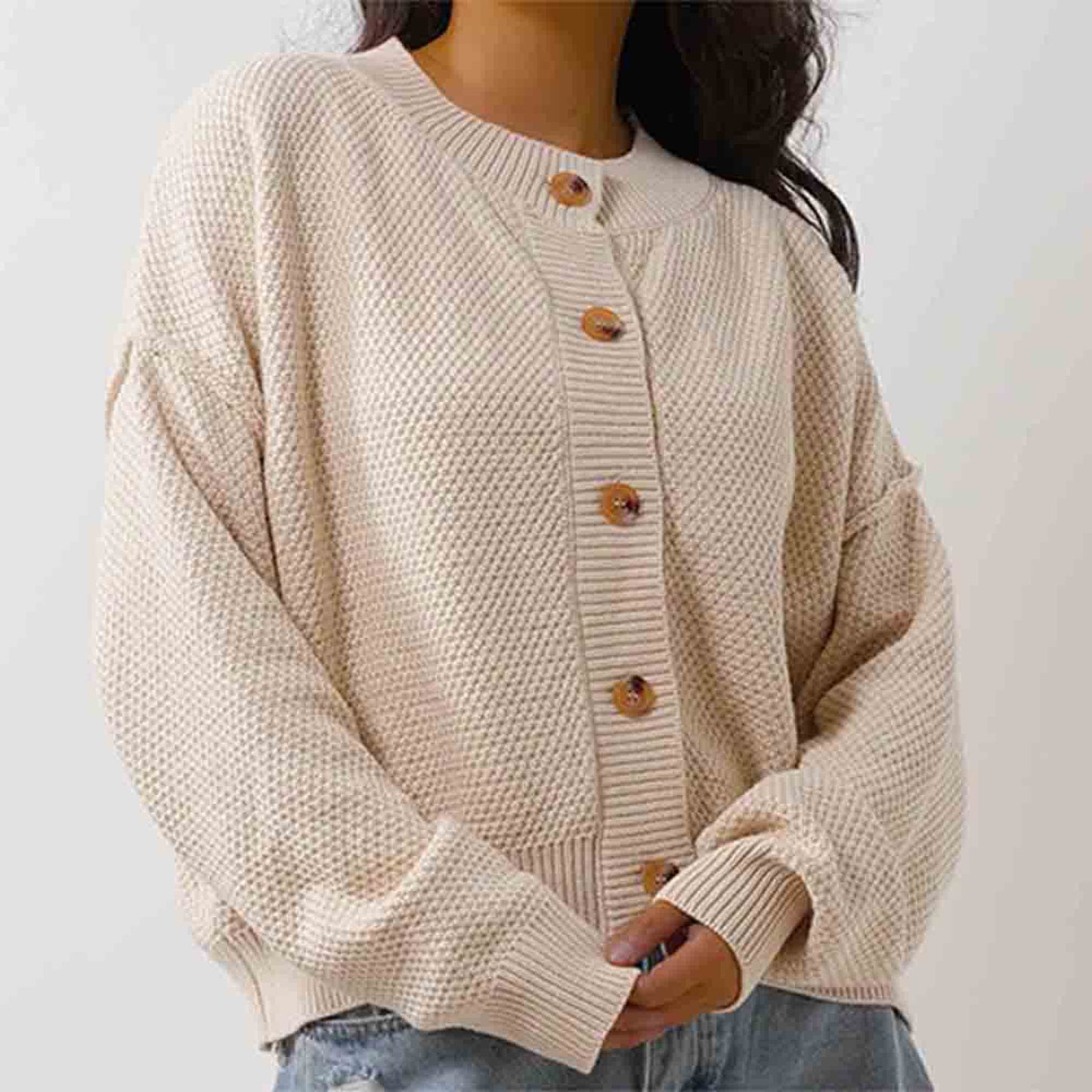 Women's Stretch Knit Cardigan - Drop Shoulder Long Sleeve with Button Front Cherie Code