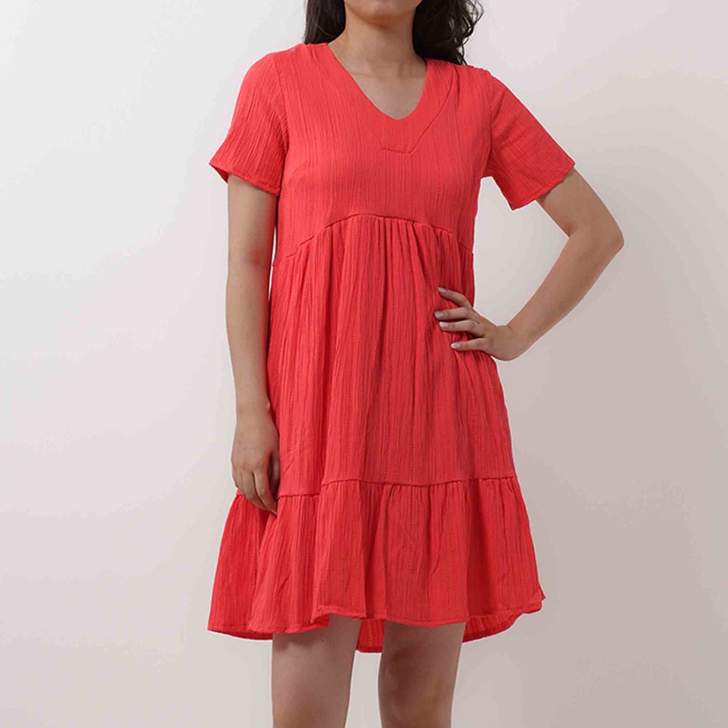 Women's V-Neck Mini Dress - Stretch Viscose Blend with Lining & Short Sleeves Cherie Code