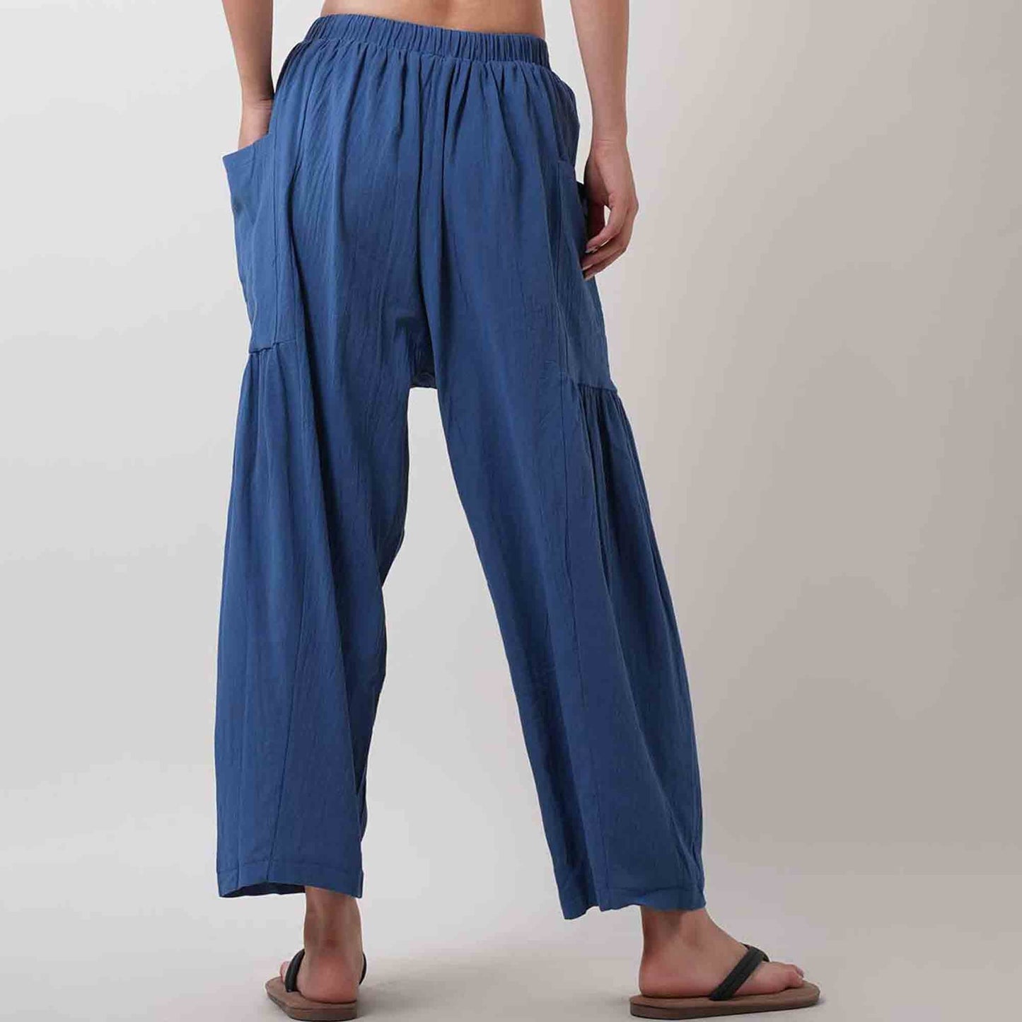 Women's Cotton Drawstring Pants - Relaxed Fit with Elastic Waist & Functional Pocket