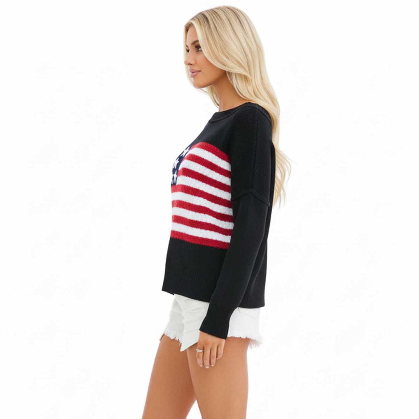 Woman Multicolor Flag Pattern Sweater – Long Sleeve, Round Neck Pullover Cherie Code