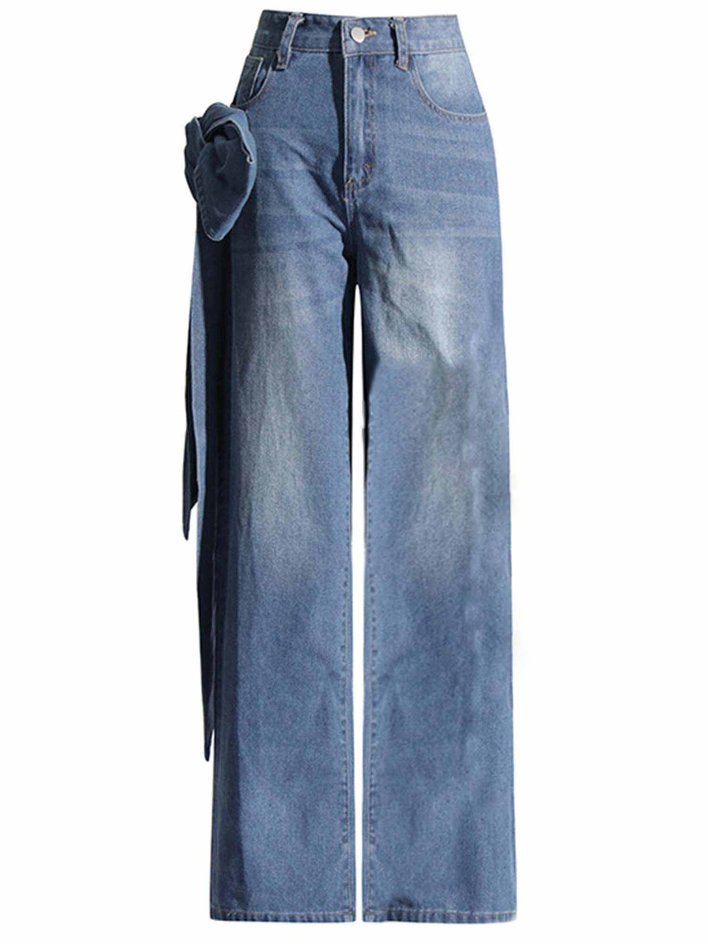 Women's Classic Straight-Leg Jeans with Chic Bowknot Detail – Comfort Cotton Denim Cherie Code