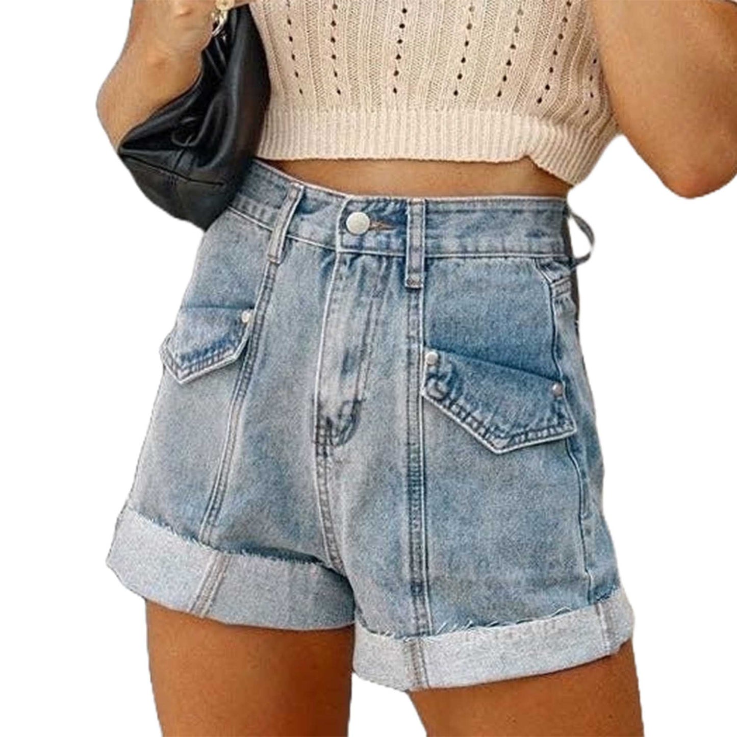 Women's Mid-Rise Denim Shorts – Button & Zip Fly Casual Fit with Pockets Cherie Code