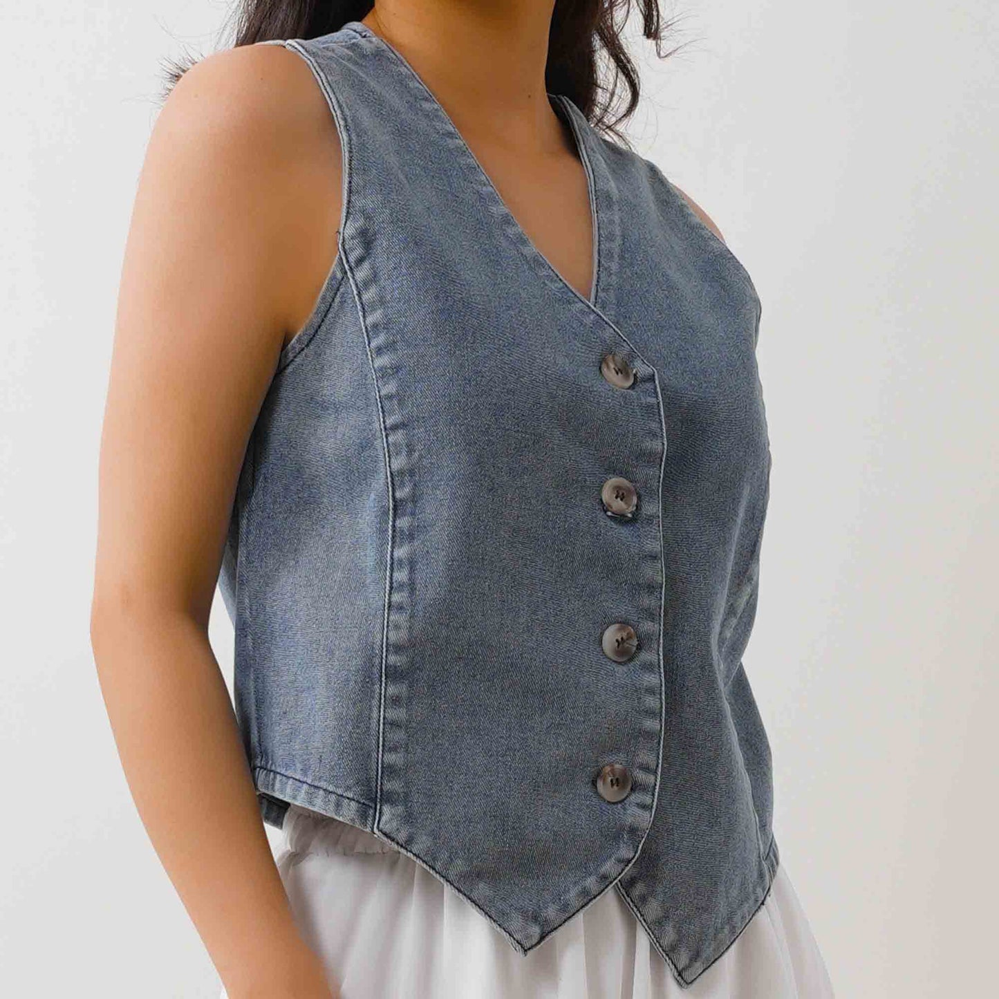 Women's Denim Sleeveless Vest - Classic Button-Up V-Neck Top Cherie Code