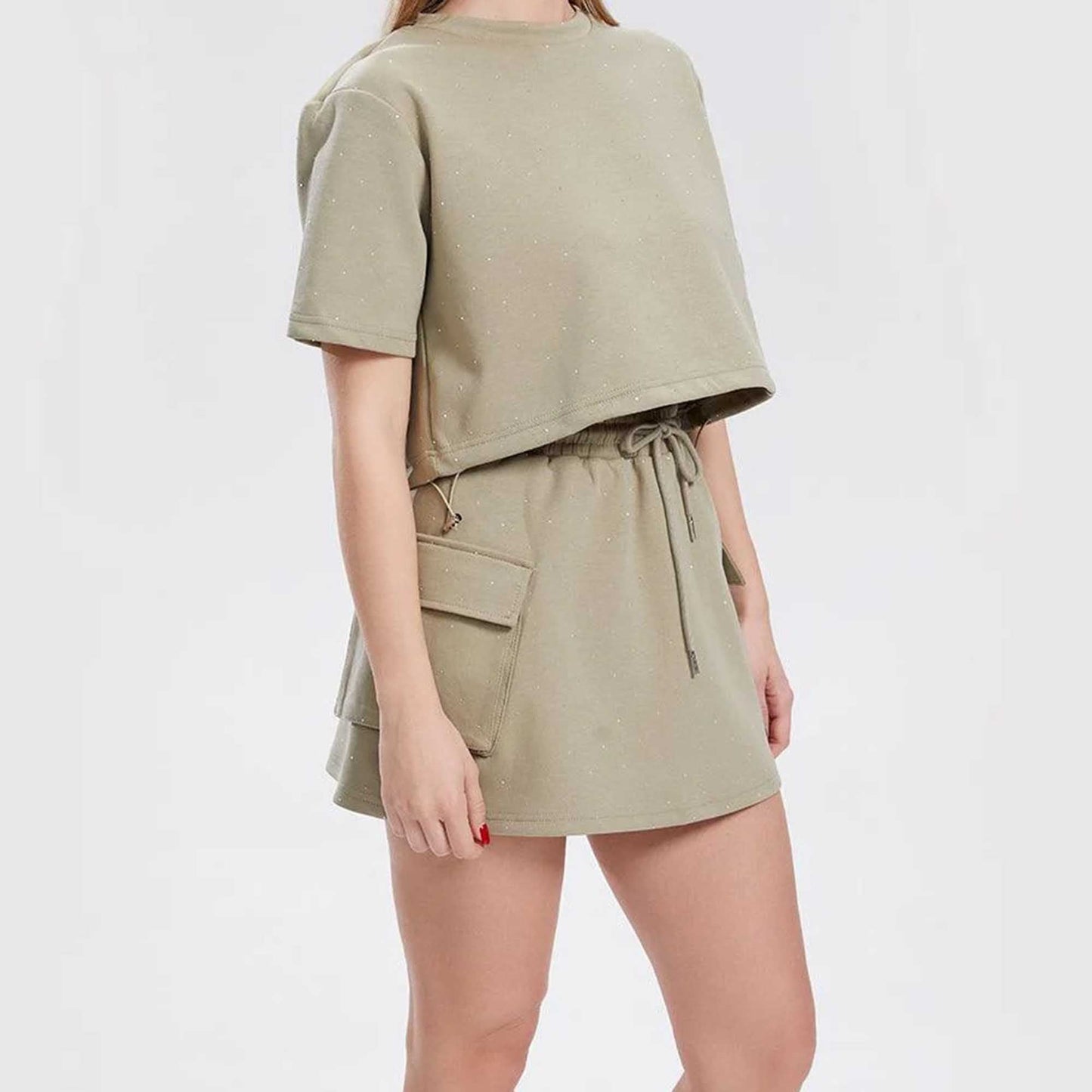 Women's Rhinestone Casual Top and Skirt Set – Cherie Code