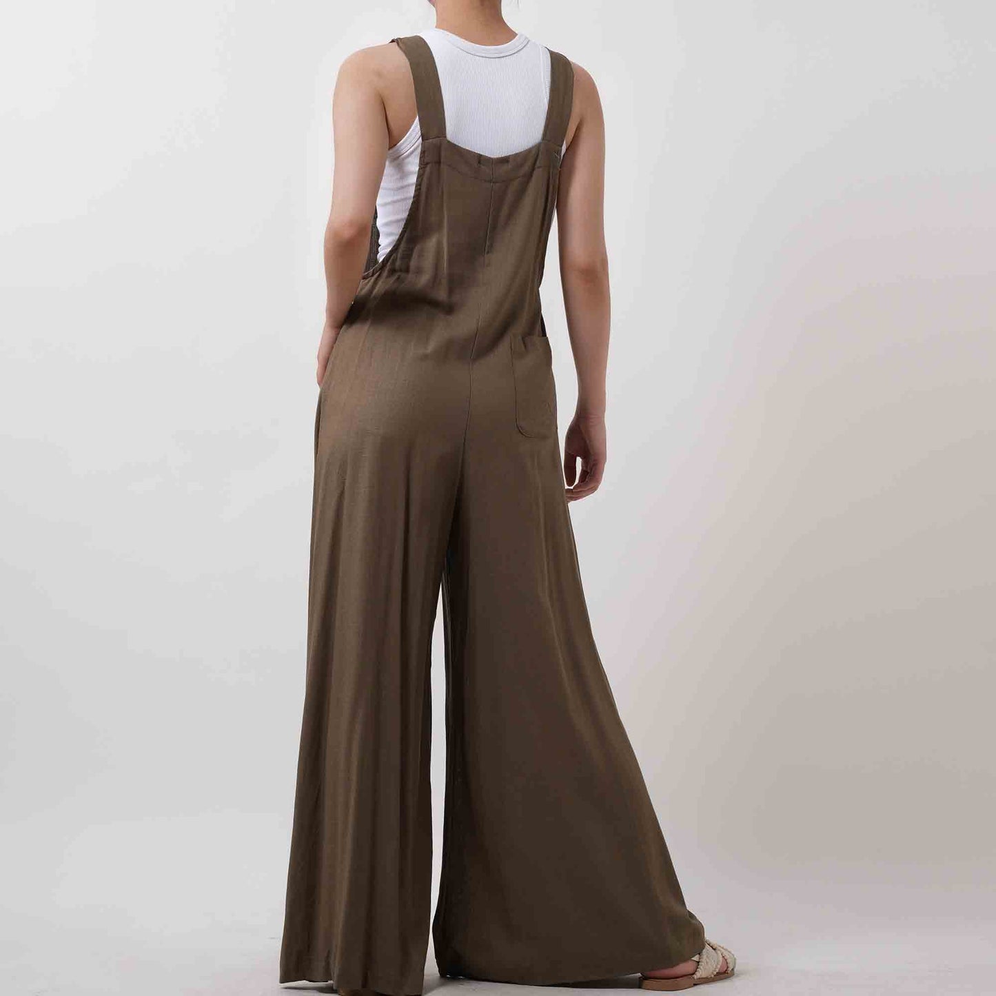 Women's Wide Leg Overall- Breathable Viscose/Linen Blend with Adjustable Straps Cherie Code