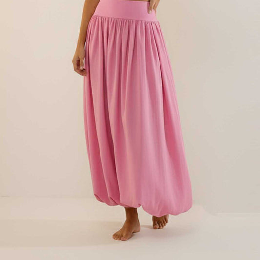 Cherie Code Women's White A-Line Maxi Skirt with Bubble Hem and Elastic Waistband