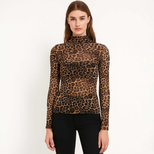 Women's Leopard Print Slim Fit Mesh Top – Cherie Code