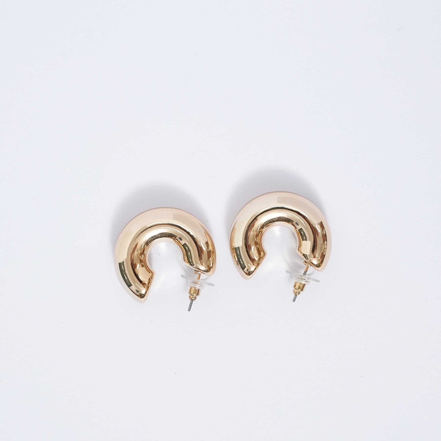 Women's Hollow Tube Metallic Crescent Hoop Earrings – Gold Tone Statement Earrings by Cherie Code