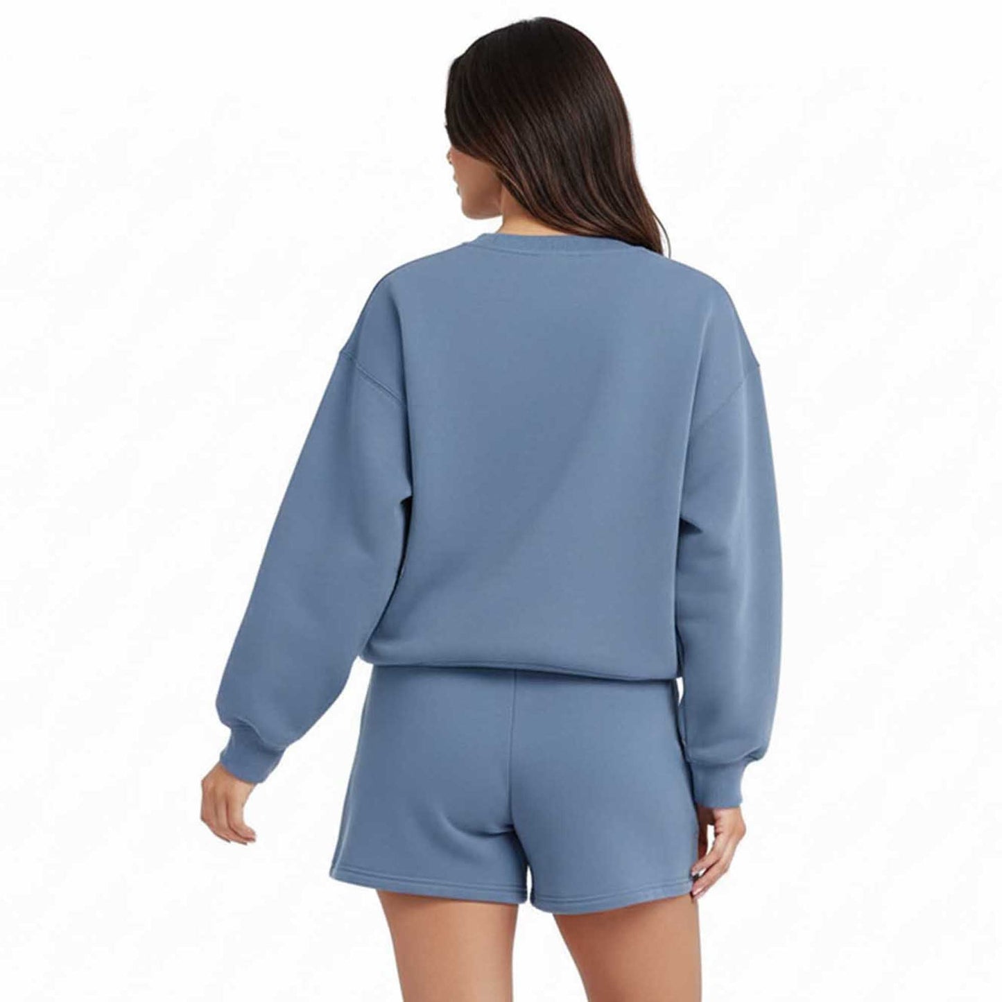 Cherie Code Women's Green Long Sleeve Cotton Sweatshirt and Shorts Set – Casual Fit with Elastic Waist and Pockets