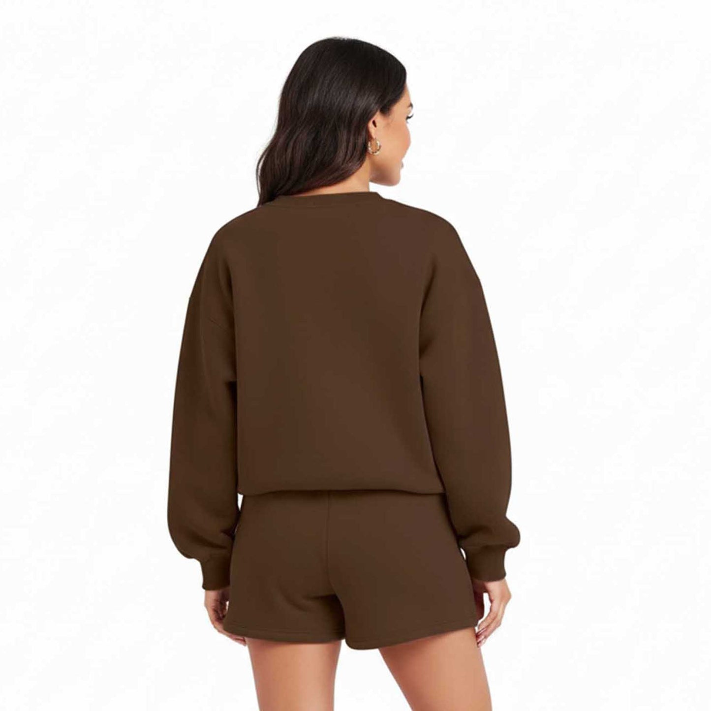 Cherie Code Women's Green Long Sleeve Cotton Sweatshirt and Shorts Set – Casual Fit with Elastic Waist and Pockets