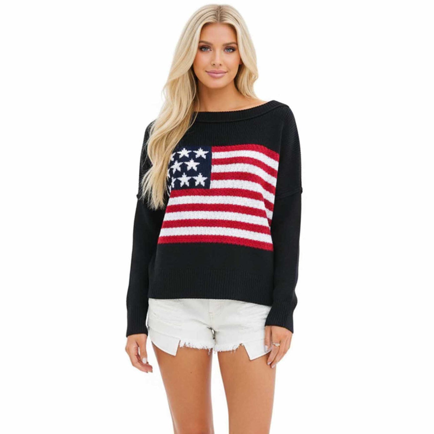 Woman Multicolor Flag Pattern Sweater – Long Sleeve, Round Neck Pullover Cherie Code