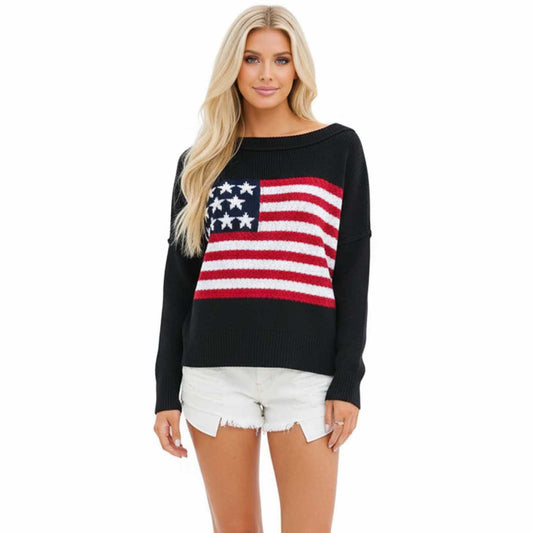 Woman Multicolor Flag Pattern Sweater – Long Sleeve, Round Neck Pullover Cherie Code