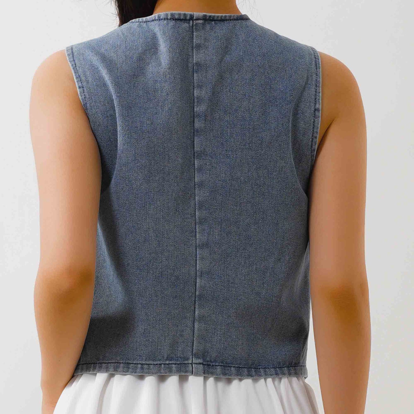 Women's Denim Sleeveless Vest - Classic Button-Up V-Neck Top Cherie Code