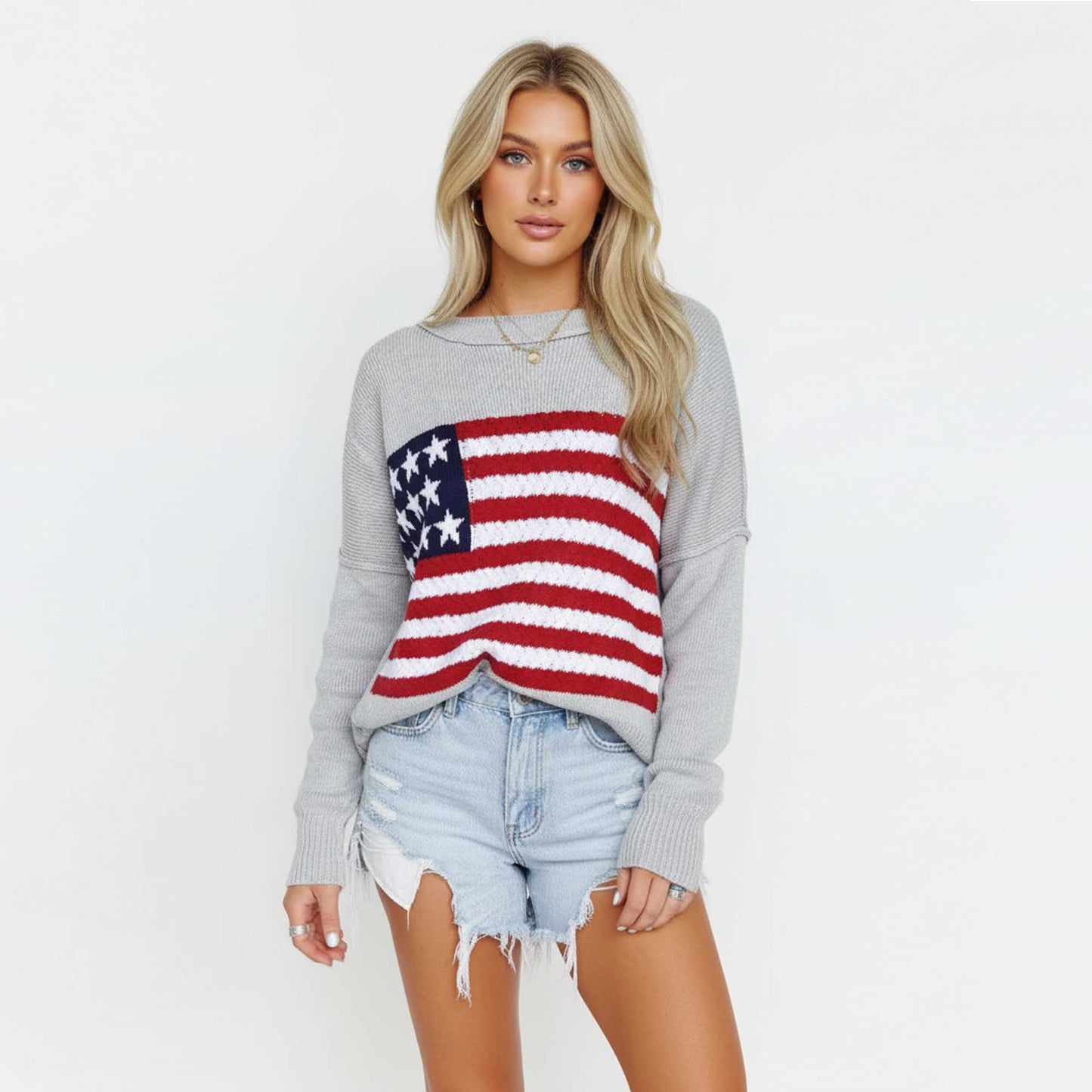 Woman Multicolor Flag Pattern Sweater – Long Sleeve, Round Neck Pullover Cherie Code