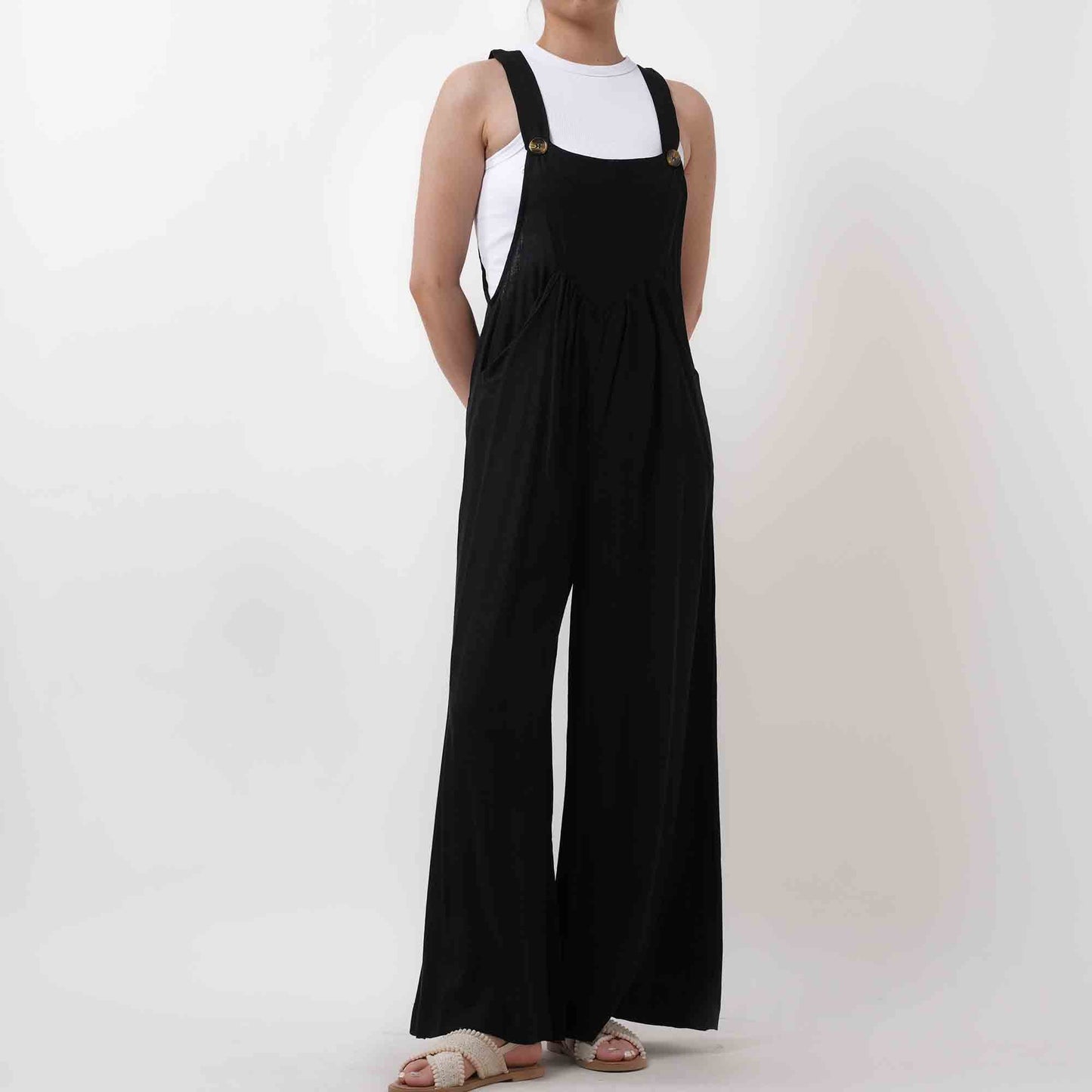 Women's Wide Leg Overall- Breathable Viscose/Linen Blend with Adjustable Straps Cherie Code