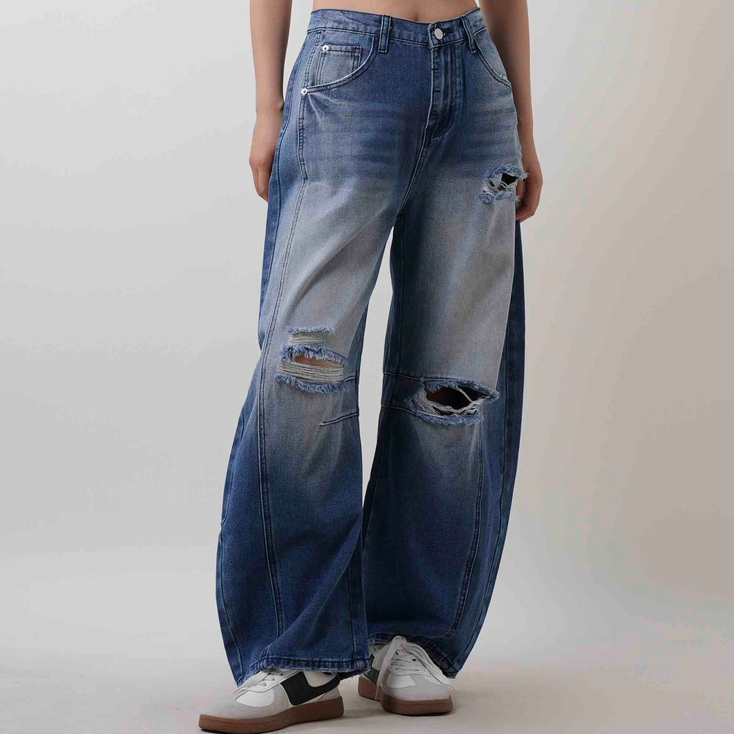 Women's Barrel Leg Baggy Jeans – High Rise Vintage Wash Slouchy Fit Denim by Cherie Code