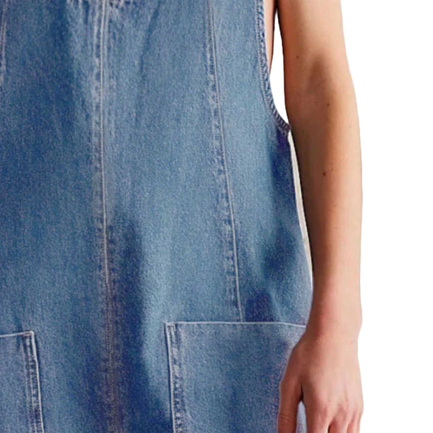 Women's Reversible Denim Romper – 100% Cotton, Adjustable Straps & Front Pockets Cherie Code