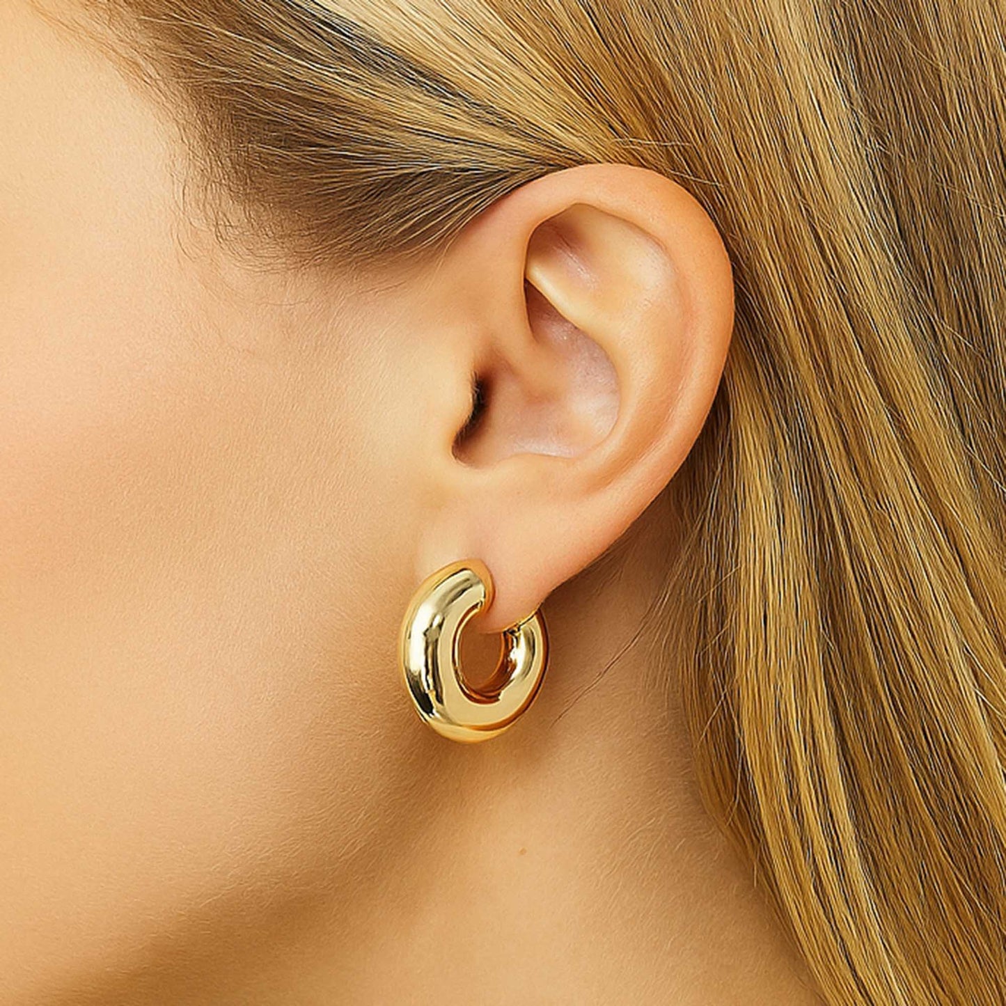 Women's Hollow Tube Metallic Crescent Hoop Earrings – Gold Tone Statement Earrings by Cherie Code