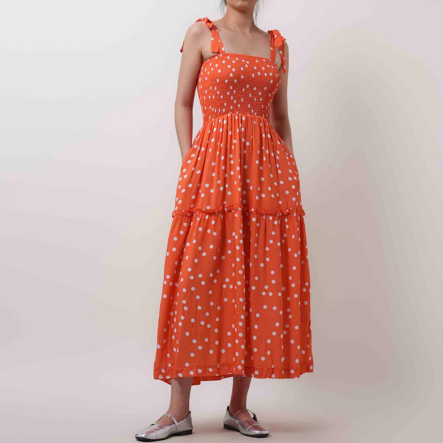 Breathable Rayon Midi Dress - Square Neck with Polyester Lining & Casual Fit Cherie Code