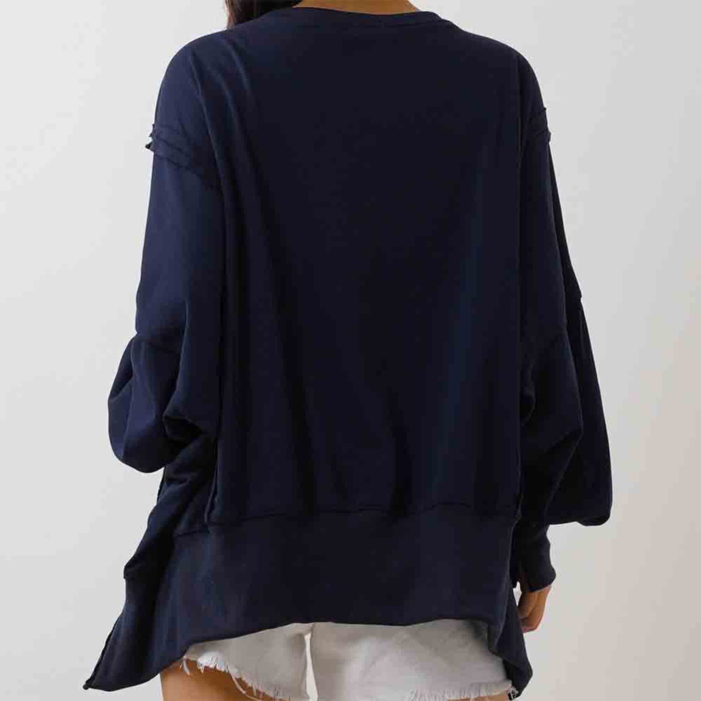 Women's Slouchy Crewneck Sweatshirt - Stretch Polyester Blend with Side Slit Details Cherie Code