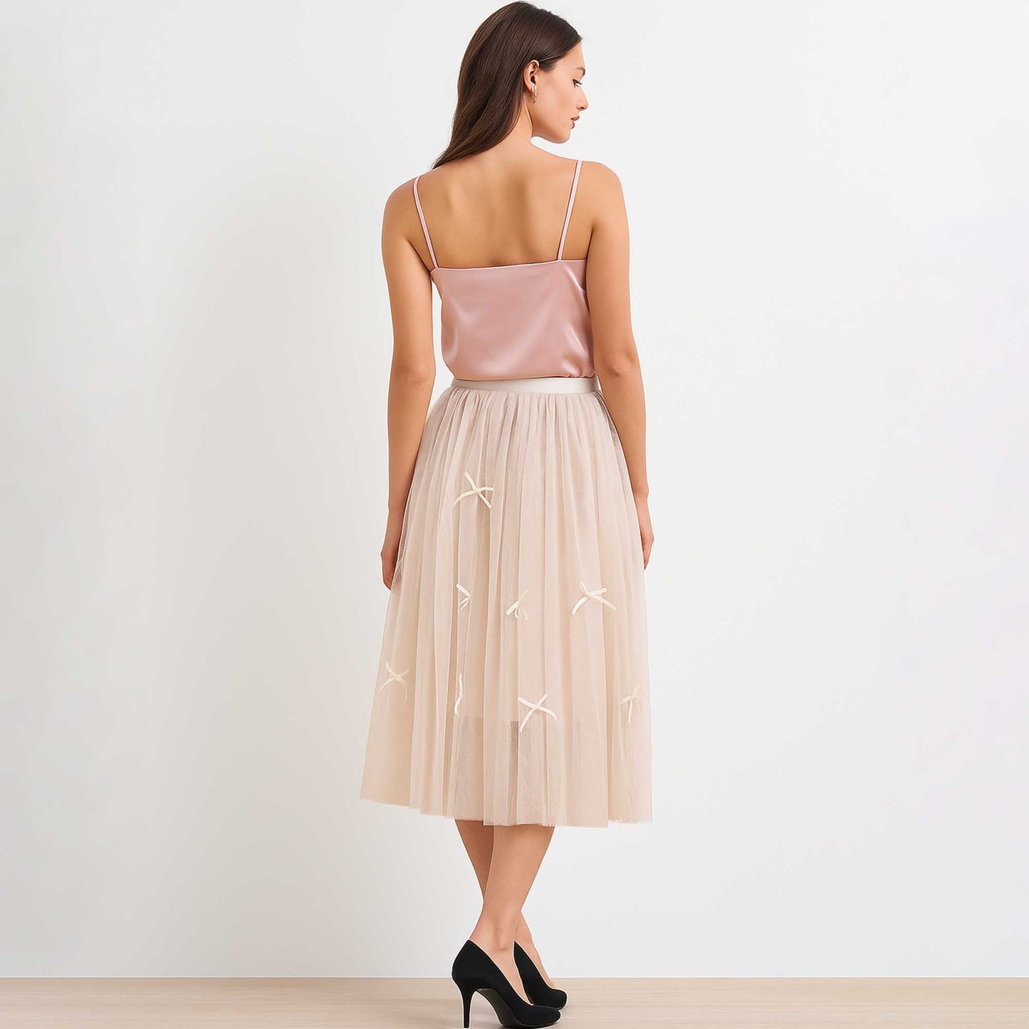 Women's Mesh Tulle Midi Skirt with Bow Details – Cherie Code