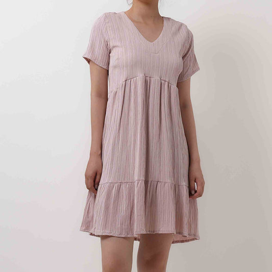 Women's V-Neck Mini Dress - Stretch Viscose Blend with Lining & Short Sleeves Cherie Code
