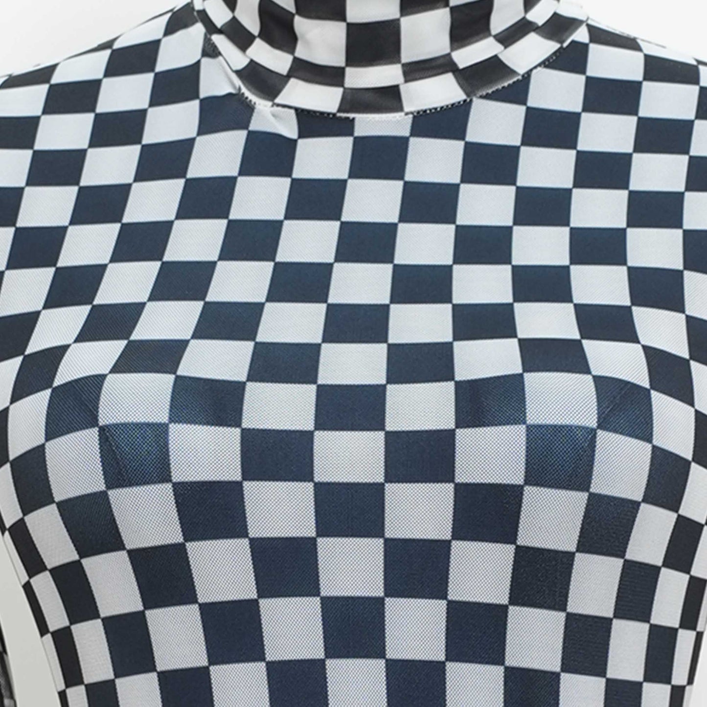 Women's Grid Print Sheer High Neck Top– Cherie Code