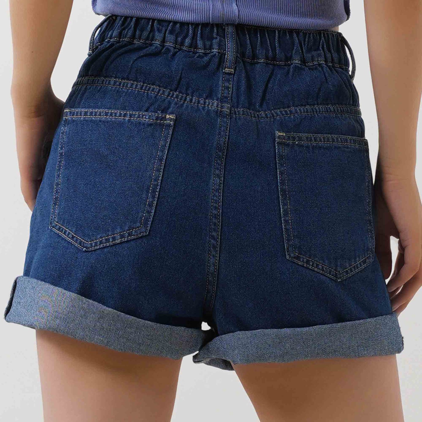 Women's Wide Leg Denim Shorts - Half Elastic Waist Casual Summer Shorts Cherie Code