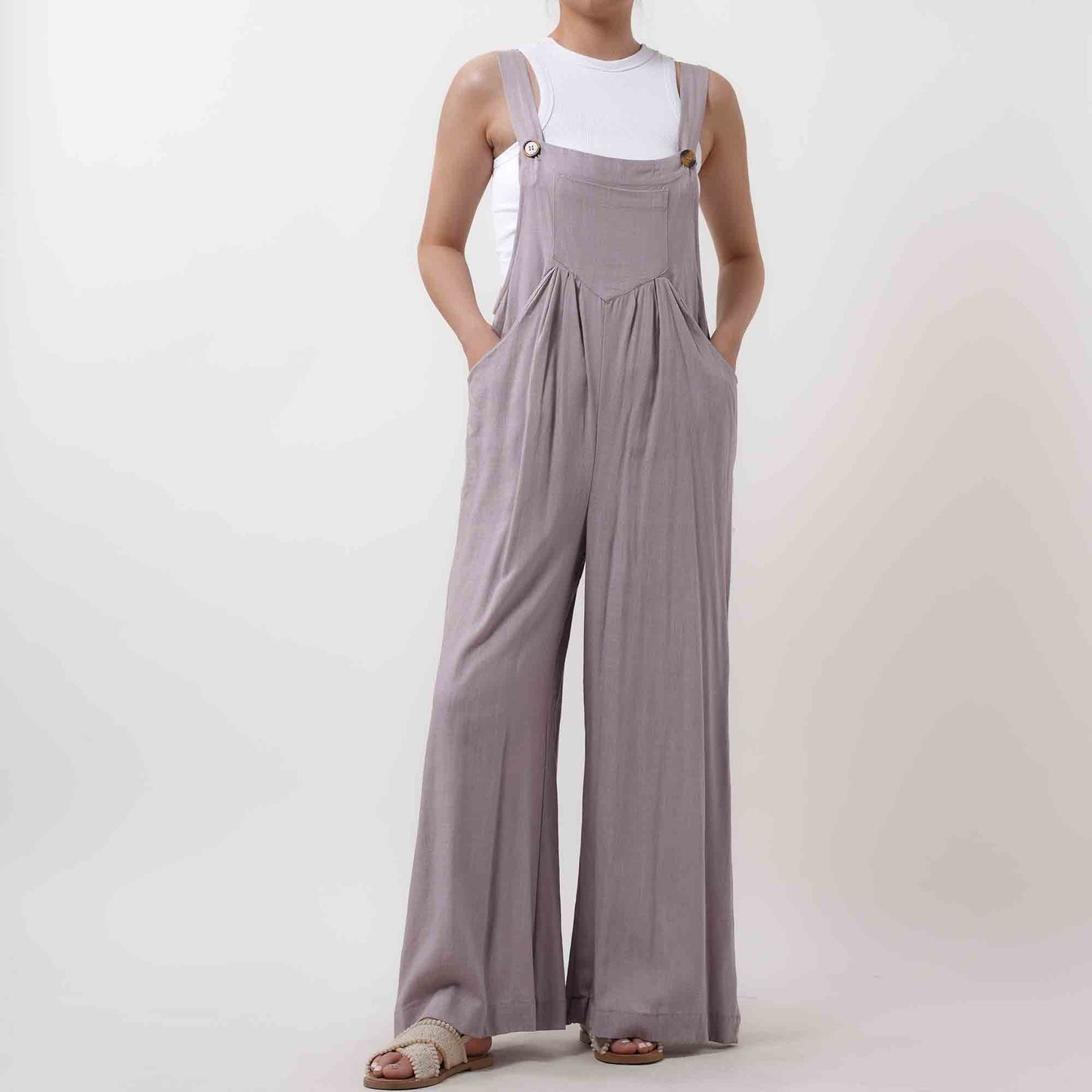 Women's Wide Leg Overall- Breathable Viscose/Linen Blend with Adjustable Straps Cherie Code
