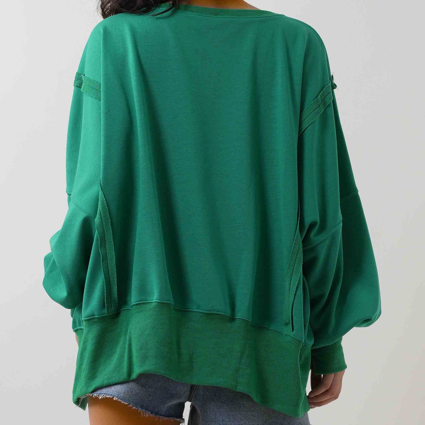 Women's Slouchy Crewneck Sweatshirt - Stretch Polyester Blend with Side Slit Details Cherie Code