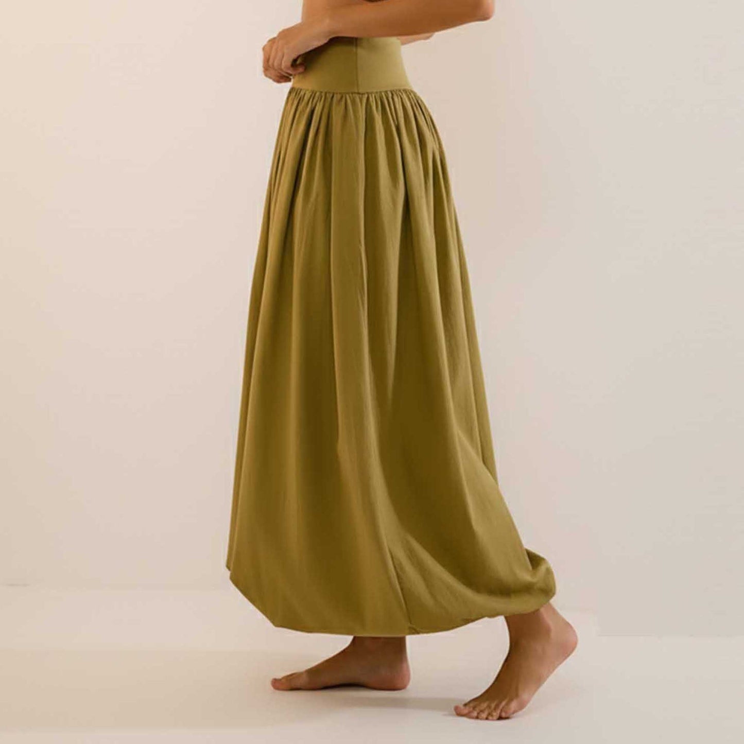 Cherie Code Women's White A-Line Maxi Skirt with Bubble Hem and Elastic Waistband