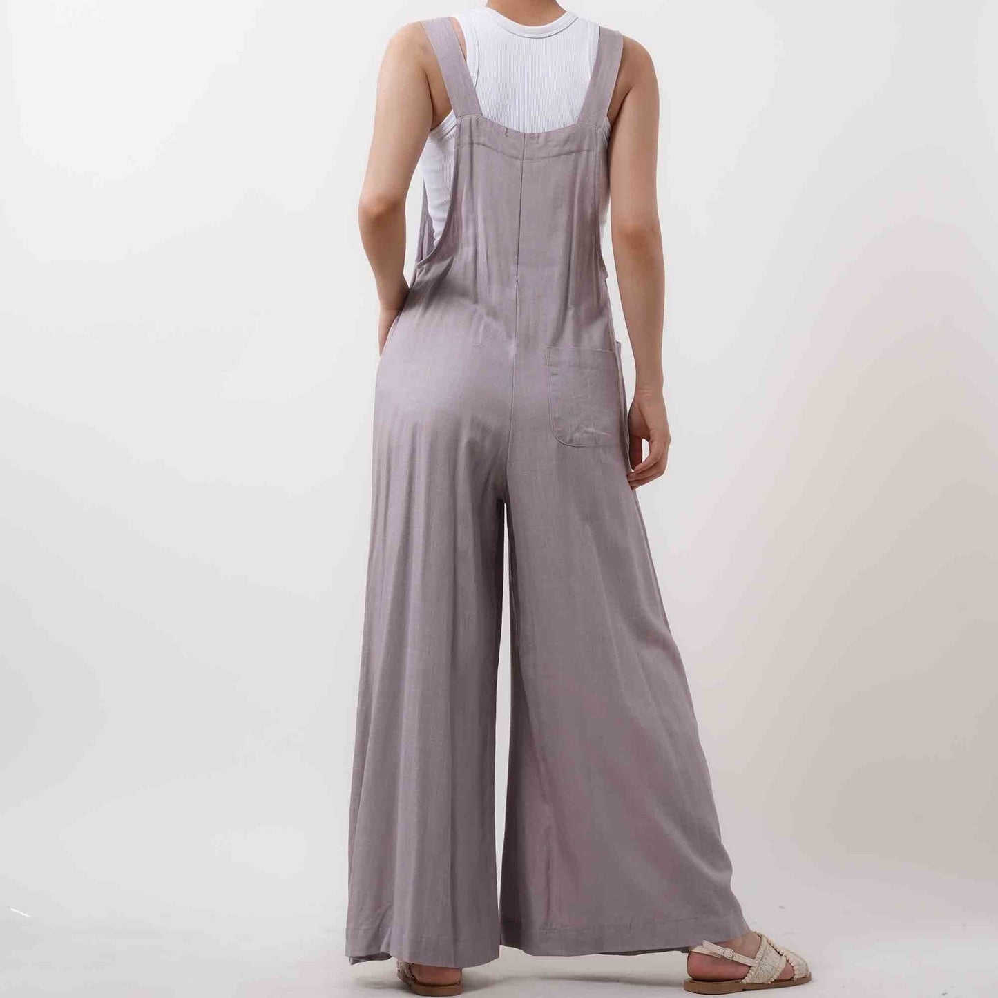 Women's Wide Leg Overall- Breathable Viscose/Linen Blend with Adjustable Straps Cherie Code